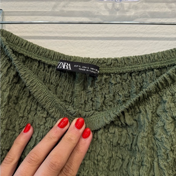 SOLD - NWOT Zara Olive Wide Leg Textured Pants - Picture 5 of 5